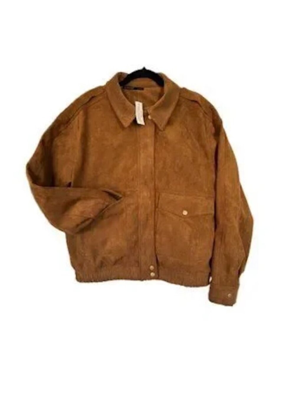 ANWND Women's Oversize Suede Bomber Jacket Faux Light Cognac Leather Size M  NEW